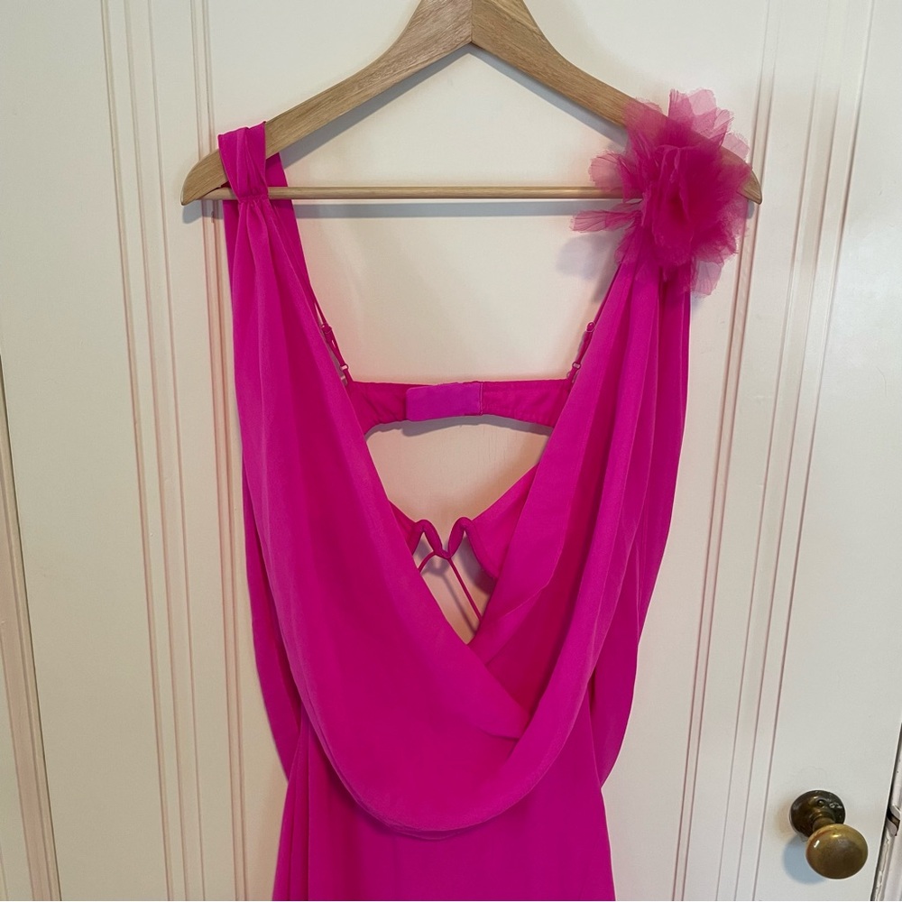 For Love And Lemons Davis Chiffon Bright Pink‎ Underwire Maxi Dress Gown - Picture 11 of 13